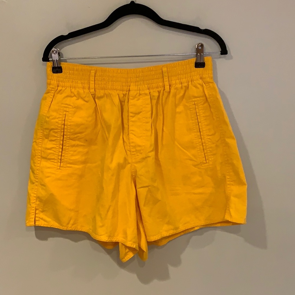 Liz Wear Women’s Short Shorts High Waist Elastic Band Pockets Yellow 80s Vintage